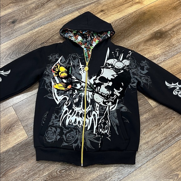 Black Diamond Men’s Hooded Zip Sweatshirt Reversible The Black Pearl Print - Picture 5 of 9